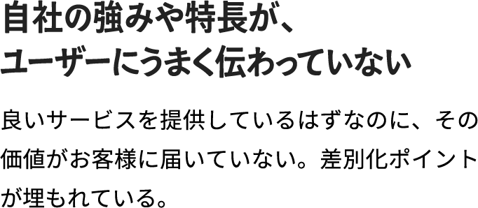 自社の強みや特徴が、ユーザーにうまく伝わっていない